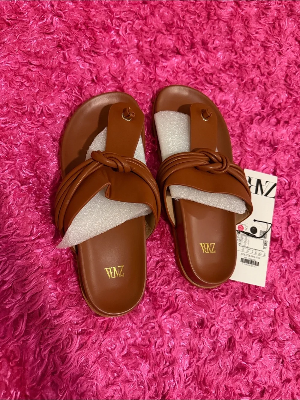 Zara Tan Knotted Toe-Post Slide Sandals